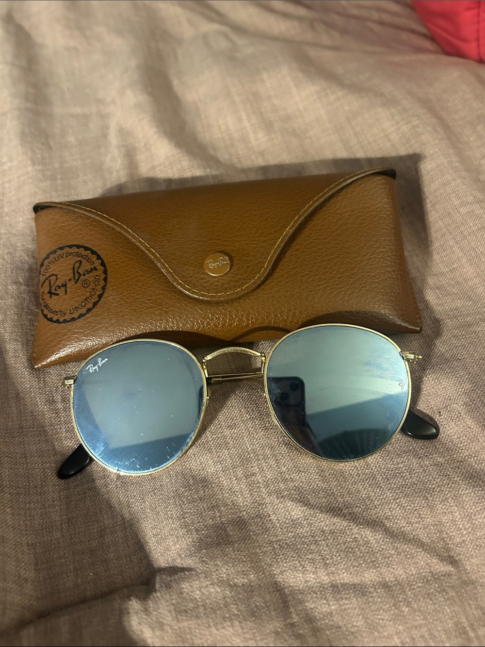 Ray-Ban Gold Frame Sunglasses with Blue Lenses